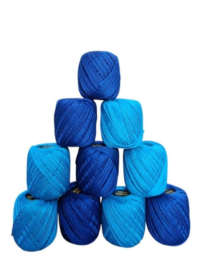 ELEXIQ Crochet Cotton Thread Yarn for Knitting and Craft Making Combo Pack of 10 Roll (Dark Blue & Royal Blue) - Image 1